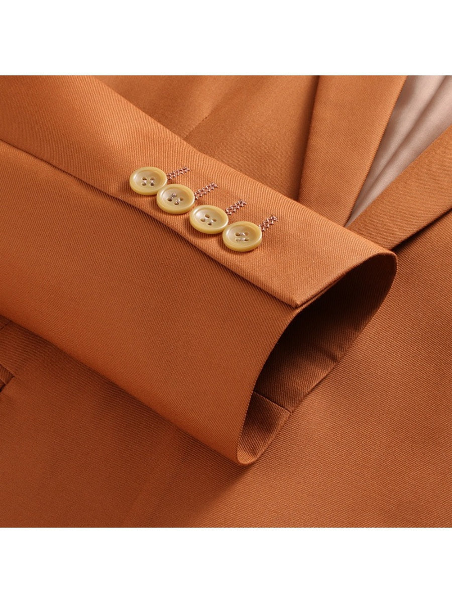 Tailored Fit Notched Lapel Single Breasted One-Button Solid Color 2 Piece Men&