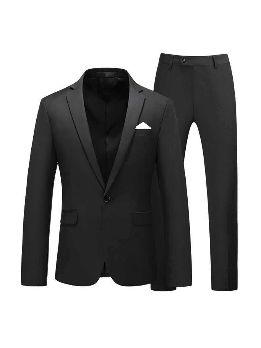 Tailored Fit Notched Lapel Single Breasted One-Button Solid Color 2 Piece Men&