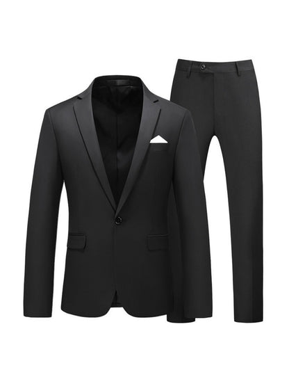 Tailored Fit Notched Lapel Single Breasted One-Button Solid Color 2 Piece Men's Party Suits