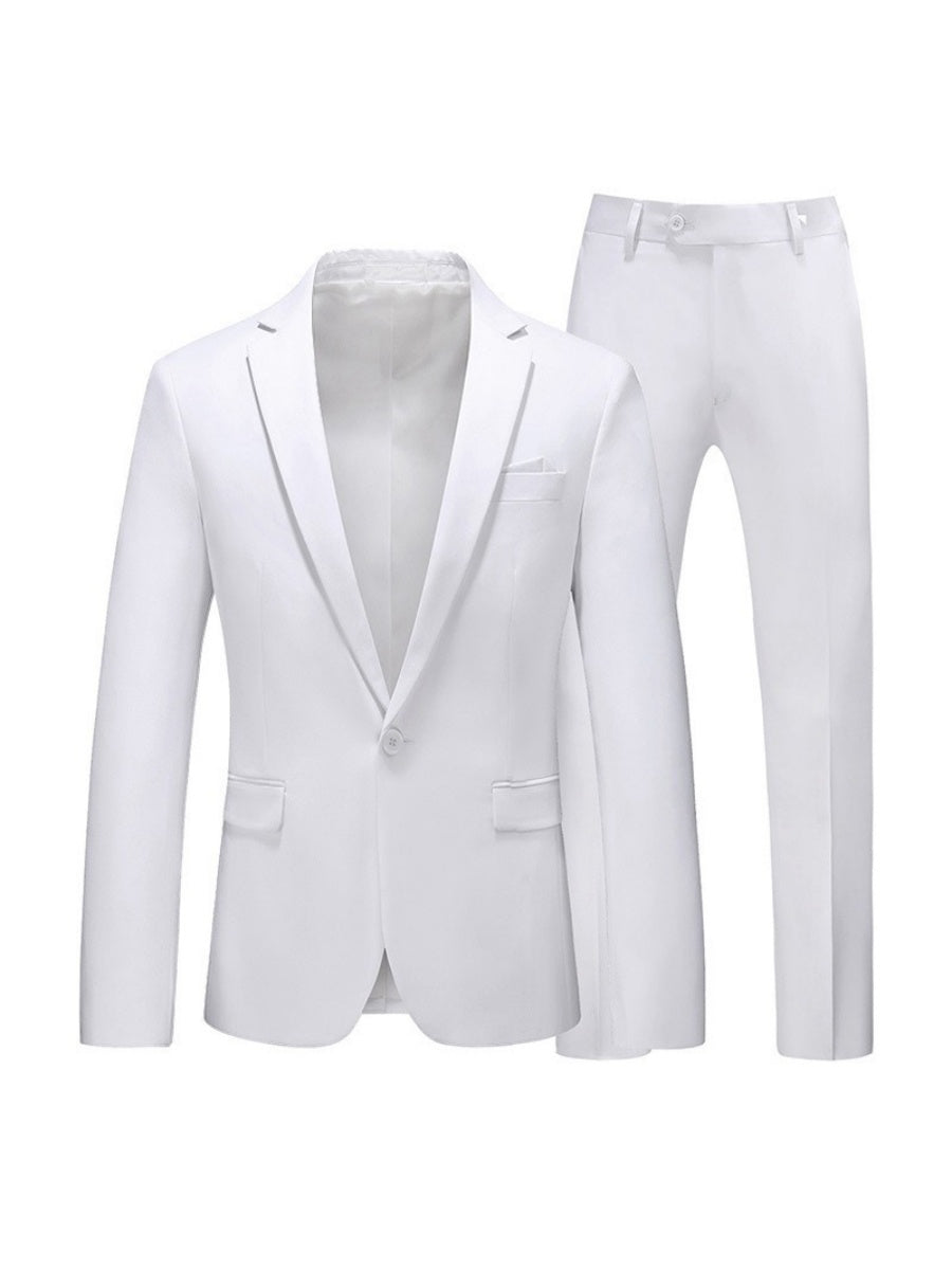 Tailored Fit Notched Lapel Single Breasted One-Button Solid Color 2 Piece Men&