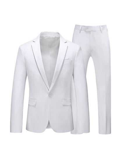 Tailored Fit Notched Lapel Single Breasted One-Button Solid Color 2 Piece Men's Party Suits