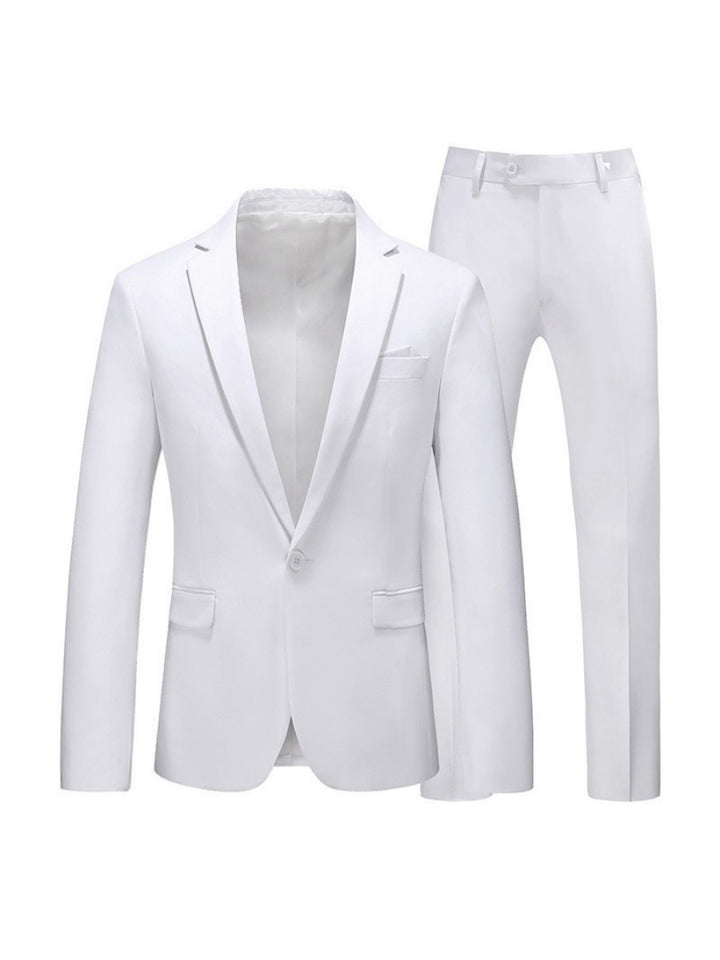 Tailored Fit Notched Lapel Single Breasted One-Button Solid Color 2 Piece Men&