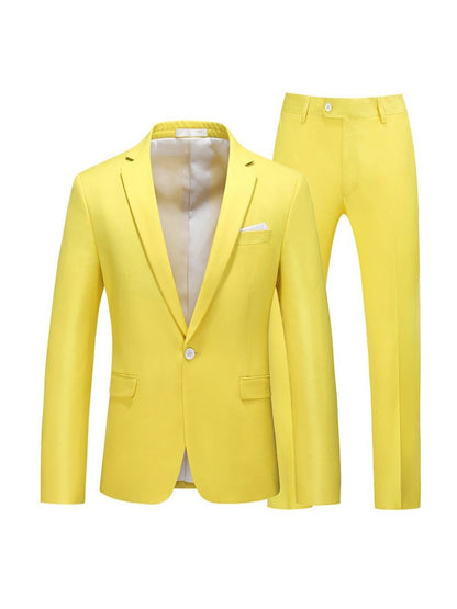 Tailored Fit Notched Lapel Single Breasted One-Button Solid Color 2 Piece Men's Party Suits