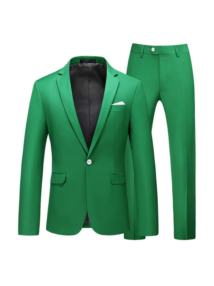 Tailored Fit Notched Lapel Single Breasted One-Button Solid Color 2 Piece Men&