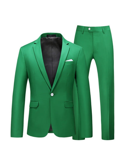 Tailored Fit Notched Lapel Single Breasted One-Button Solid Color 2 Piece Men's Party Suits