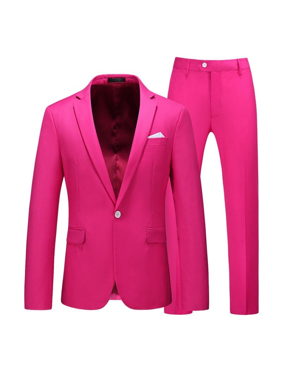Tailored Fit Notched Lapel Single Breasted One-Button Solid Color 2 Piece Men&