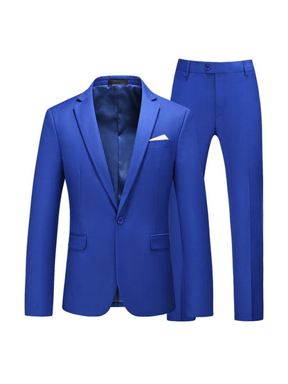 Tailored Fit Notched Lapel Single Breasted One-Button Solid Color 2 Piece Men's Party Suits
