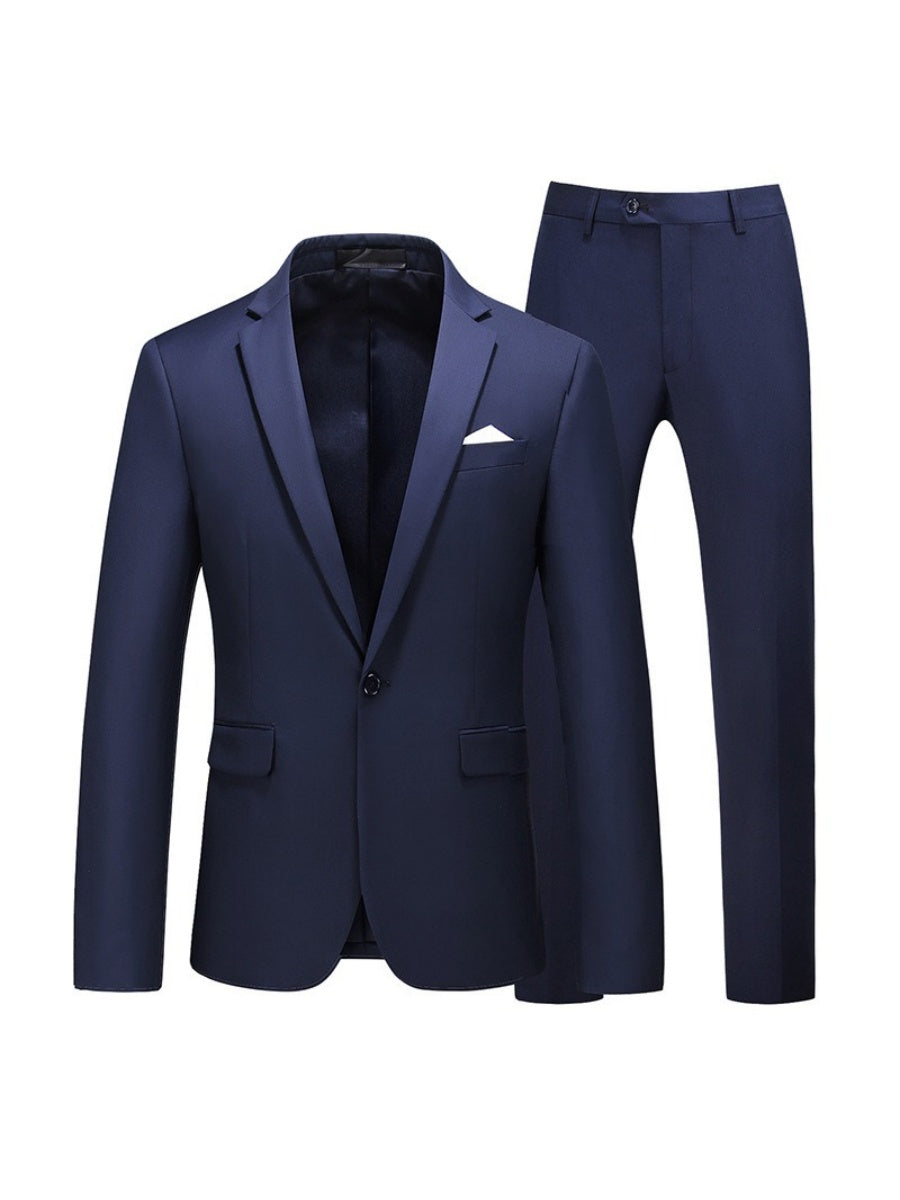 Tailored Fit Notched Lapel Single Breasted One-Button Solid Color 2 Piece Men&