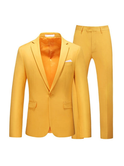 Tailored Fit Notched Lapel Single Breasted One-Button Solid Color 2 Piece Men's Party Suits