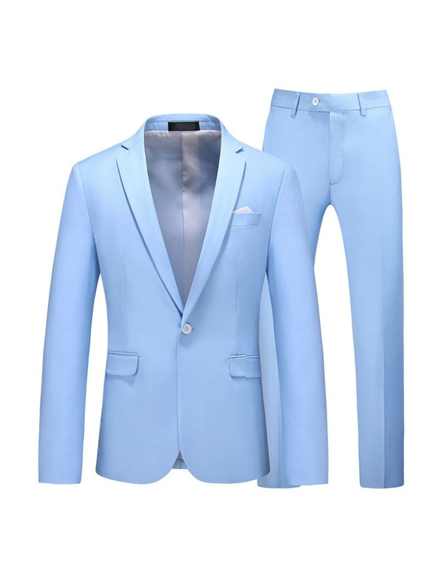 Tailored Fit Notched Lapel Single Breasted One-Button Solid Color 2 Piece Men's Party Suits