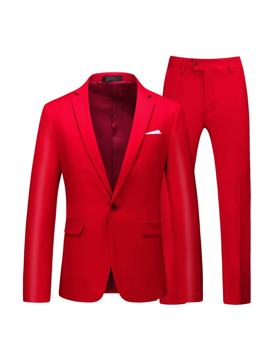 Tailored Fit Notched Lapel Single Breasted One-Button Solid Color 2 Piece Men's Party Suits