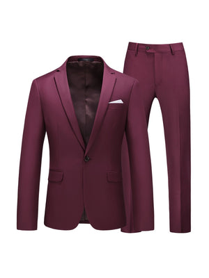 Tailored Fit Notched Lapel Single Breasted One-Button Solid Color 2 Piece Men's Party Suits