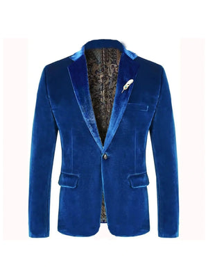 Tailored Fit Notched Lapel Breasted One-Buttons Velvet Men's Party Jacket
