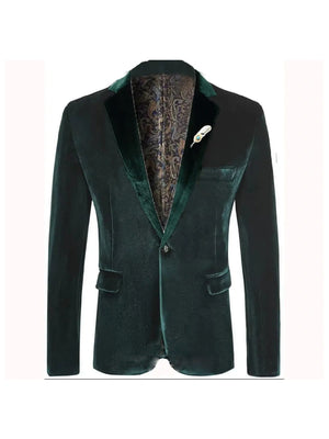 Tailored Fit Notched Lapel Breasted One-Buttons Velvet Men's Party Jacket