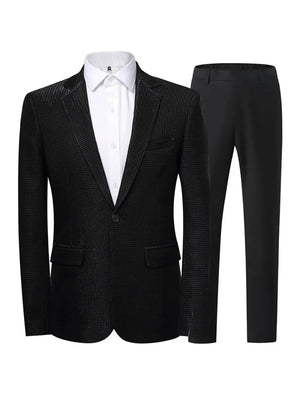 Tailored Fit Notched Lapel Single Breasted One-Button Solid Color 2 Piece Men's Party Suits