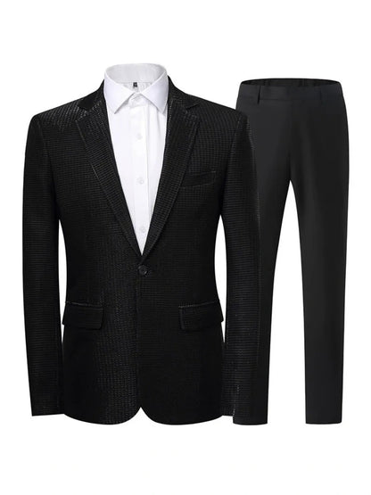Tailored Fit Notched Lapel Single Breasted One-Button Solid Color 2 Piece Men's Party Suits