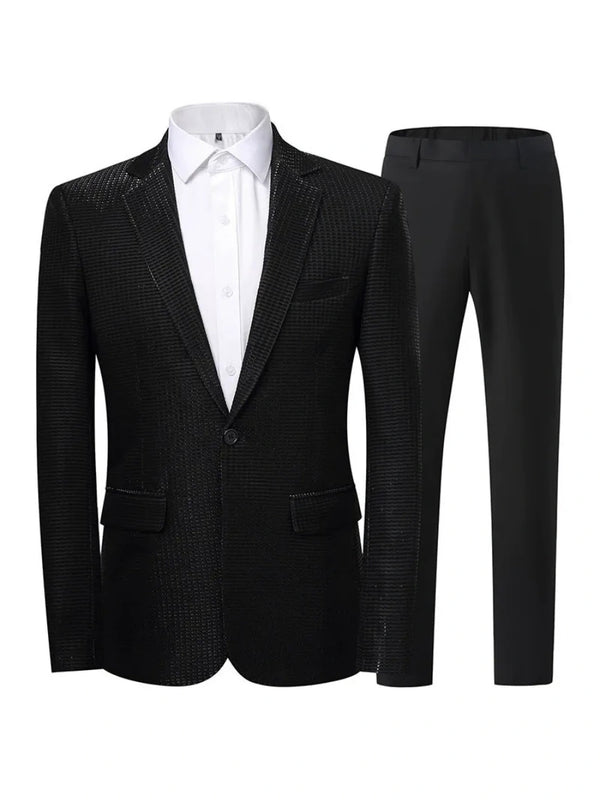 Tailored Fit Notched Lapel Single Breasted One-Button Solid Color 2 Piece Men's Party Suits
