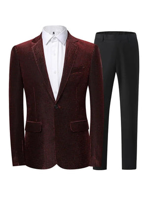Tailored Fit Notched Lapel Single Breasted One-Button Solid Color 2 Piece Men's Party Suits