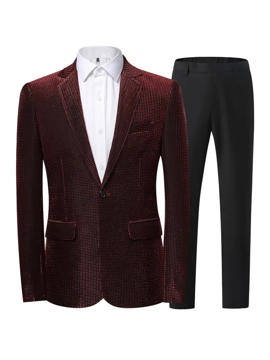Tailored Fit Notched Lapel Single Breasted One-Button Solid Color 2 Piece Men's Party Suits