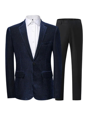 Tailored Fit Notched Lapel Single Breasted One-Button Solid Color 2 Piece Men's Party Suits