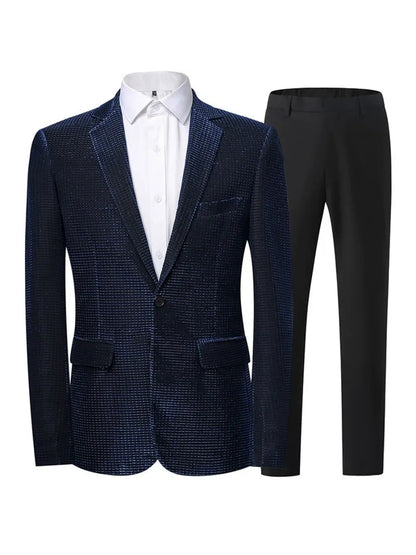 Tailored Fit Notched Lapel Single Breasted One-Button Solid Color 2 Piece Men's Party Suits