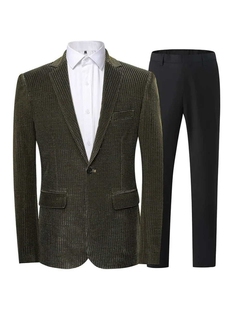 Tailored Fit Notched Lapel Single Breasted One-Button Solid Color 2 Piece Men's Party Suits