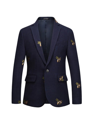 Tailored Fit Notched Lapel Single Breasted One-button Men's Party Jacket With Embroidery