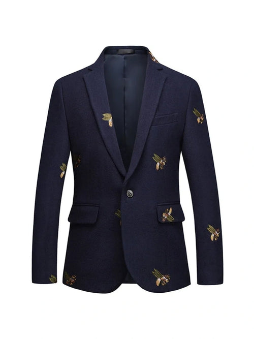 Tailored Fit Notched Lapel Single Breasted One-button Men's Party Jacket With Embroidery