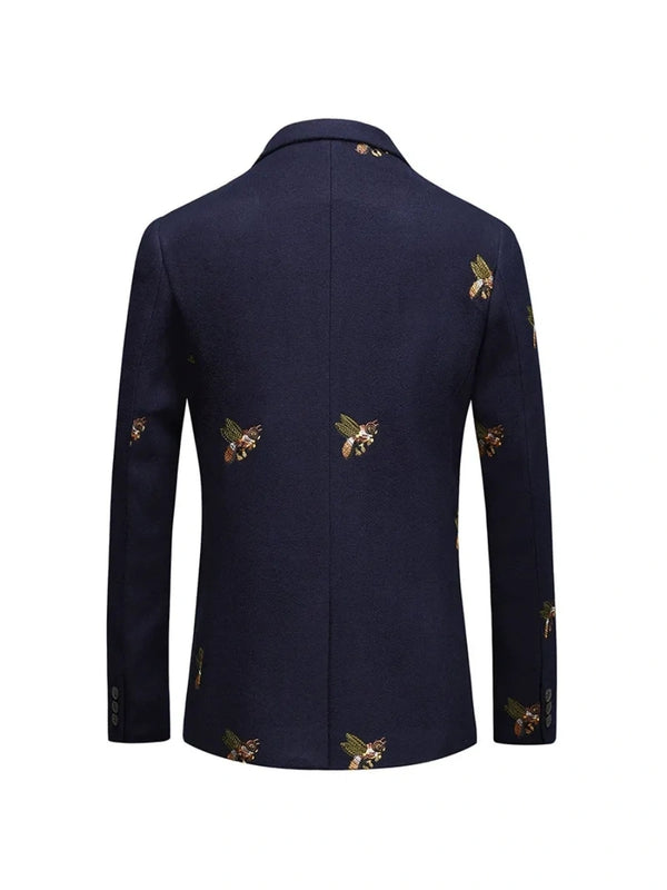 Tailored Fit Notched Lapel Single Breasted One-button Men's Party Jacket With Embroidery
