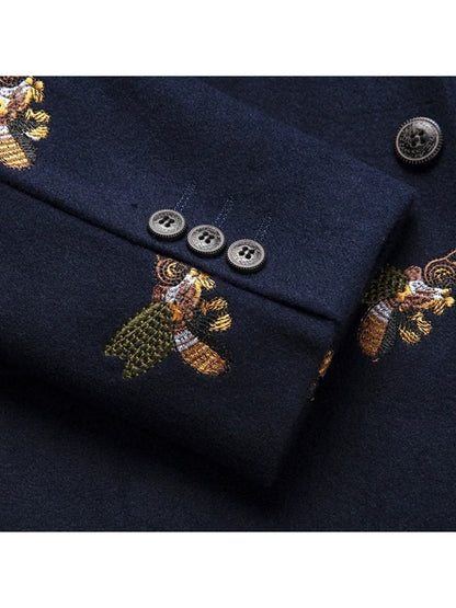 Tailored Fit Notched Lapel Single Breasted One-button Men's Party Jacket With Embroidery