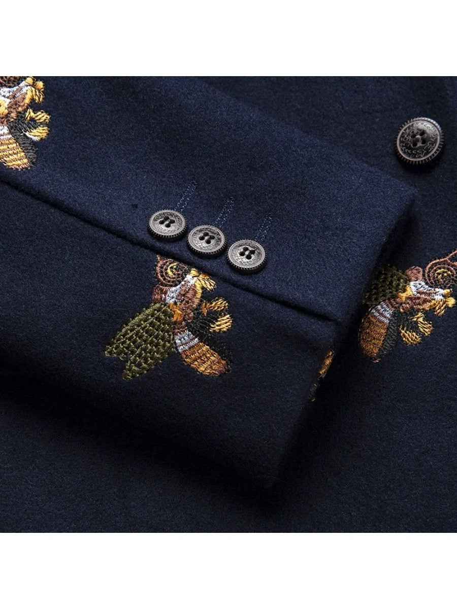 Tailored Fit Notched Lapel Single Breasted One-button Men's Party Jacket With Embroidery