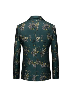 Tailored Fit Notched Lapel Single Breasted One-button Men's Party Jacket With Flower Embroidery