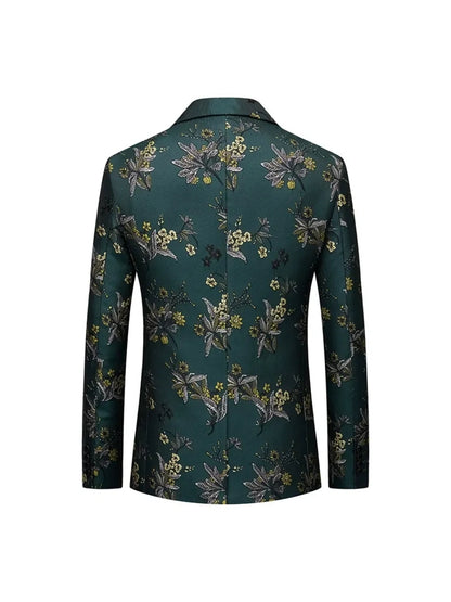 Tailored Fit Notched Lapel Single Breasted One-button Men's Party Jacket With Flower Embroidery