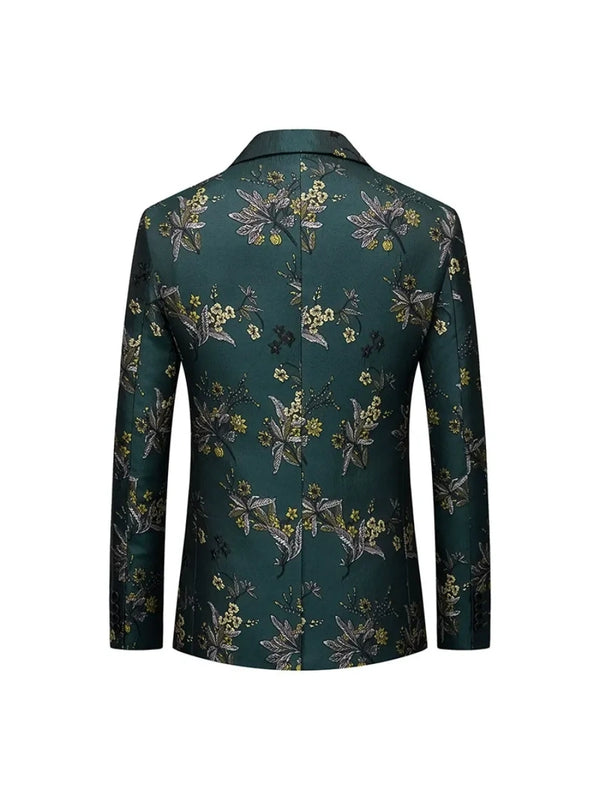 Tailored Fit Notched Lapel Single Breasted One-button Men's Party Jacket With Flower Embroidery