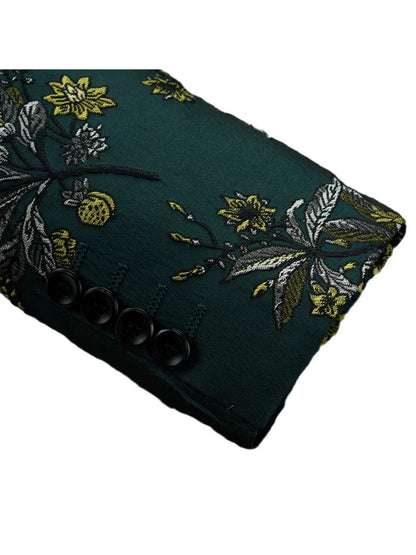 Tailored Fit Notched Lapel Single Breasted One-button Men's Party Jacket With Flower Embroidery