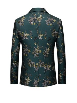 Tailored Fit Notched Lapel Single Breasted One-button Men's Party Jacket With Flower Embroidery