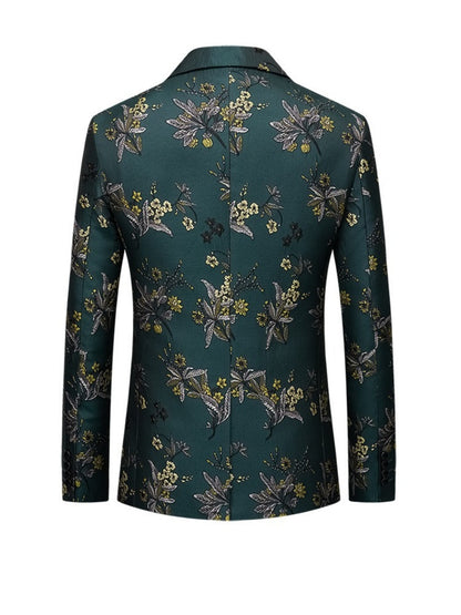 Tailored Fit Notched Lapel Single Breasted One-button Men's Party Jacket With Flower Embroidery