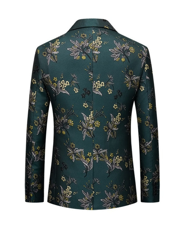 Tailored Fit Notched Lapel Single Breasted One-button Men's Party Jacket With Flower Embroidery