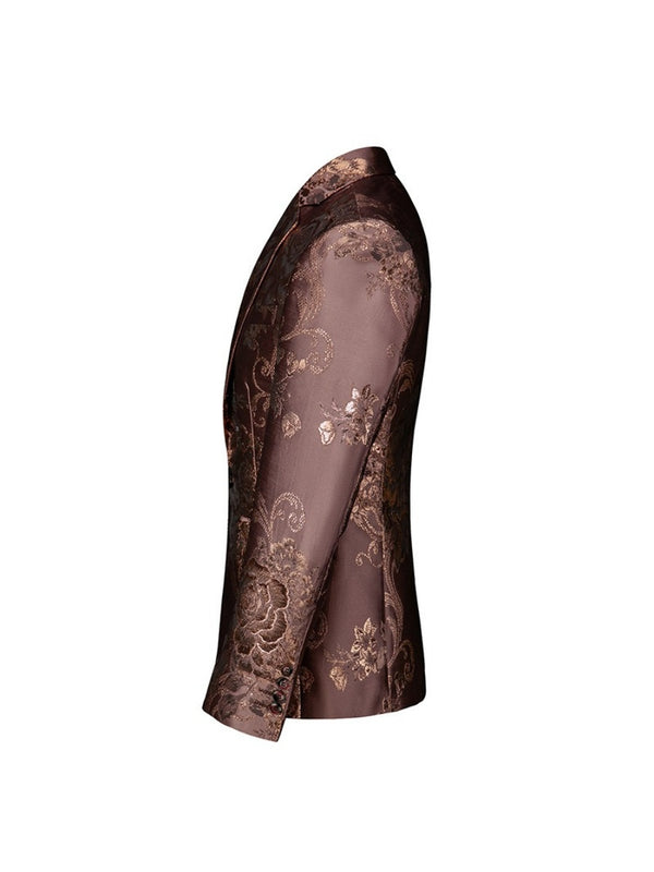 Tailored Fit Notched Lapel Single Breasted One-button Gilded Printed Men's Party Jacket