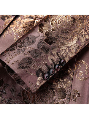 Tailored Fit Notched Lapel Single Breasted One-button Gilded Printed Men's Party Jacket