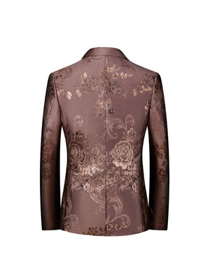 Tailored Fit Notched Lapel Single Breasted One-button Gilded Printed Men's Party Jacket