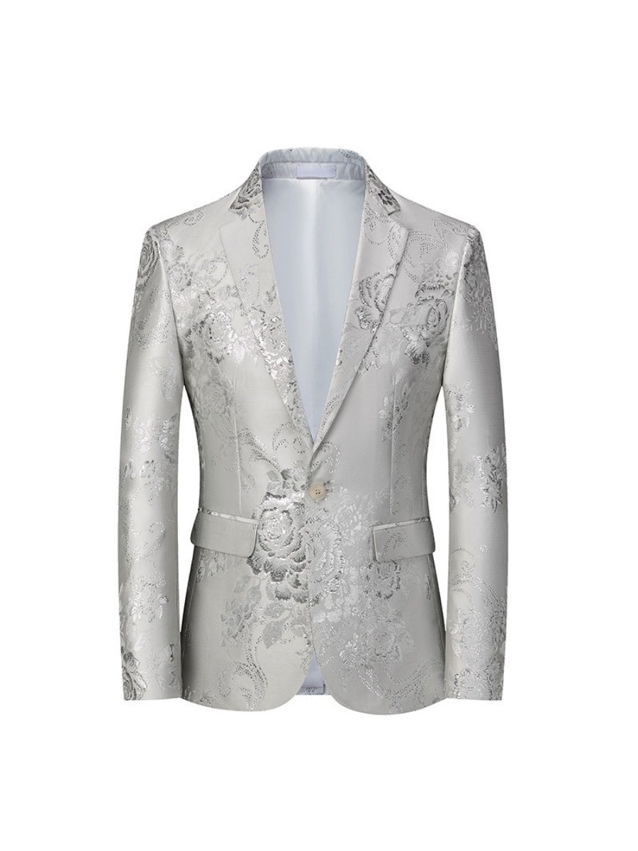 Tailored Fit Notched Lapel Single Breasted One-button Gilded Printed Men&