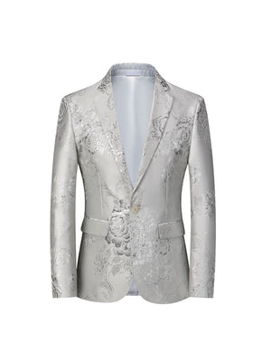 Tailored Fit Notched Lapel Single Breasted One-button Gilded Printed Men's Party Jacket