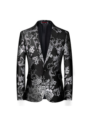 Tailored Fit Notched Lapel Single Breasted One-button Gilded Printed Men's Party Jacket