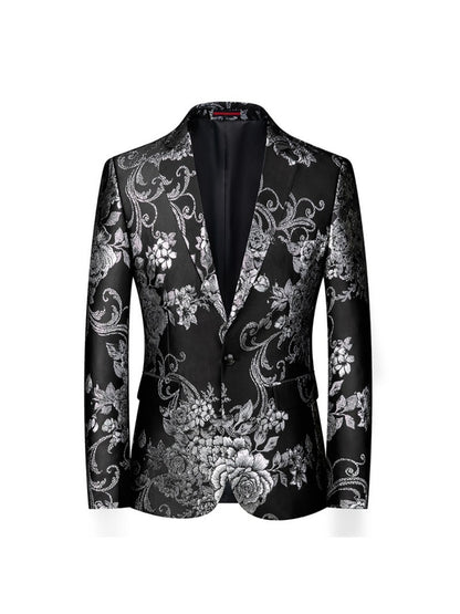 Tailored Fit Notched Lapel Single Breasted One-button Gilded Printed Men's Party Jacket