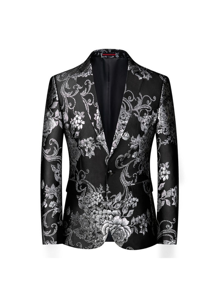 Tailored Fit Notched Lapel Single Breasted One-button Gilded Printed Men&