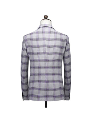 Tailored Fit Notched Lapel Single Breasted One-Button Grid 3 Piece Men's Party Suits