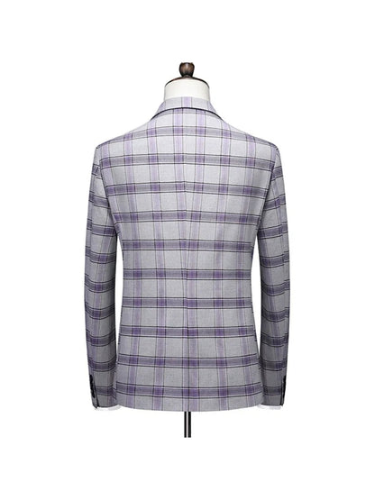 Tailored Fit Notched Lapel Single Breasted One-Button Grid 3 Piece Men's Party Suits