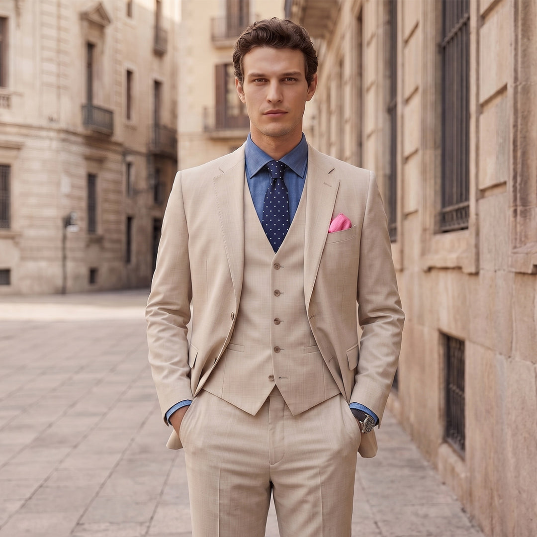 Tailored Fit Single Breasted Two-buttons 3 Pieces Solid Colored Men&