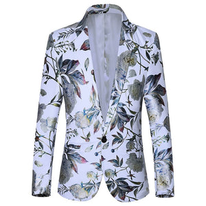 Tailored Fit Notched Lapel Single Breasted One-button Men's Party Jacket With Floral